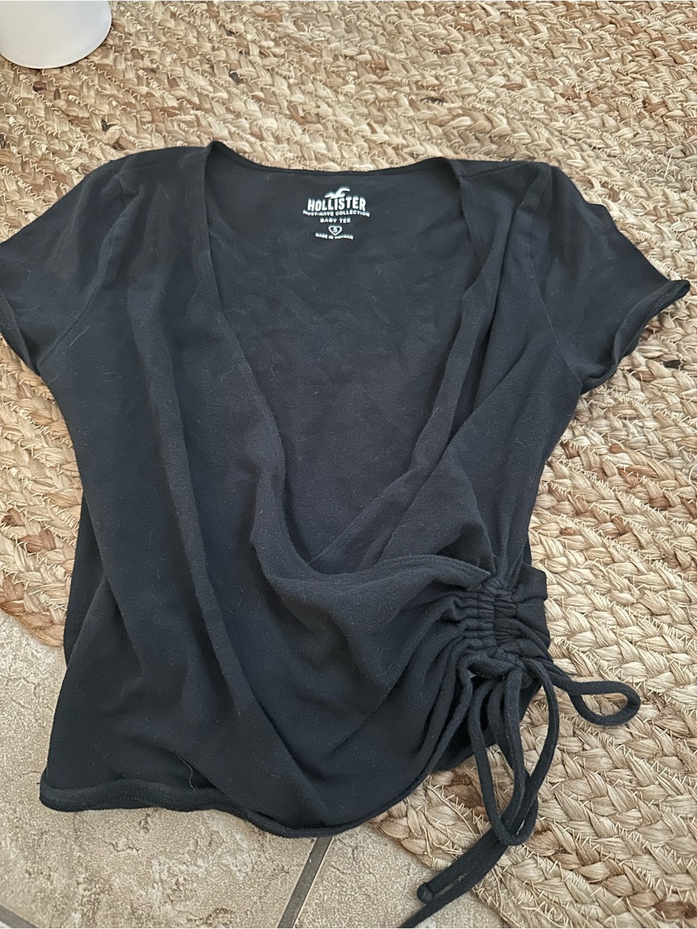 BLACK WRAP RUCHED SIDE TOP - Picture 2 of 5